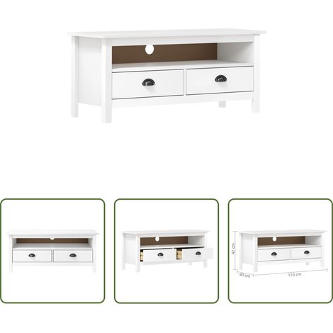 Massivholz Fernsehschrank - TV-Schrank Hill Weiß 110x40x47 cm Massivholz Kiefer (1/5)