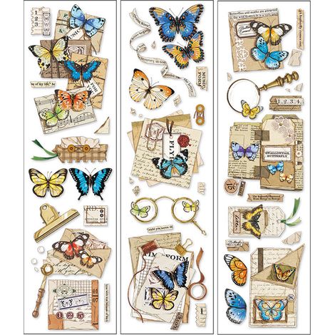 Lot de 6 autocollants vintage nature PET papillon, déco facile à retirer pour scrapbooking, journal et bricolage. (1/5)