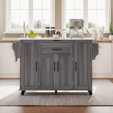 Isla de cocina móvil 136 x 70 x 92 cm con encimera extensible, gris DESVIAE (1/5)