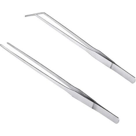 2 Items of Stainless Steel Tweezers 27cm Long Straight/Curved with Precision Serrated End for Aquascaping, Gardening, Cooking, Industrial Work (1/5)
