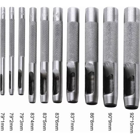 10PCS Outils de Poinçonnage/Outil Perforateur/Perforatrice - Poinçon Creux pour Faire des Trous - Ceinture/Cuire/Liège/Tissu/Bracelet de Montre - Marteau - Acier (1/5)