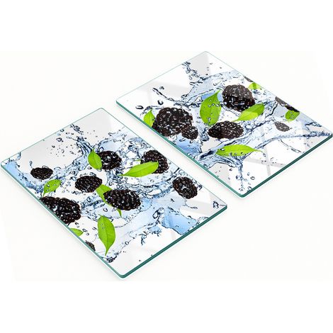 Juego de dos tablas de vidrio decorativas para cocina con diseño de moras (2x40x52 cm). (1/5)