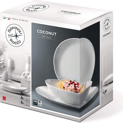 Servizio di Piatti da Tavola bormioli coconut bianco 18 pezzi