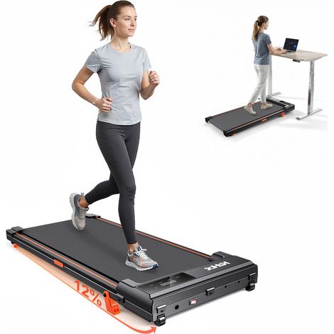 Tapis de Marche Compact avec Inclinaison jusqu'à 12 %, Vitesse Réglable 1-6 km/h, Écran LED, Télécommande, Walking Pad Ultra Fin 10 cm pour Bureau, Télétravail, Appartement et Maison, 100 kg (1/5)