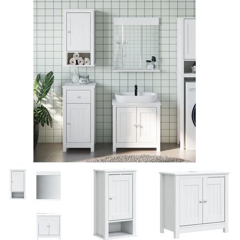Waschbecken Untersetzer - vidaXL 3-tlg. Badmöbel-Set BERG Weiß Massivholz Kiefer - Wandschrank Bad (1/5)