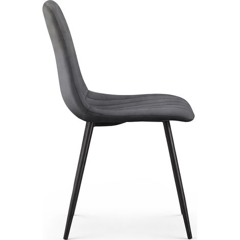 Lot de 6 Chaises en velours matelassées LIVO Graphite Foncé pieds noirs (1/5)