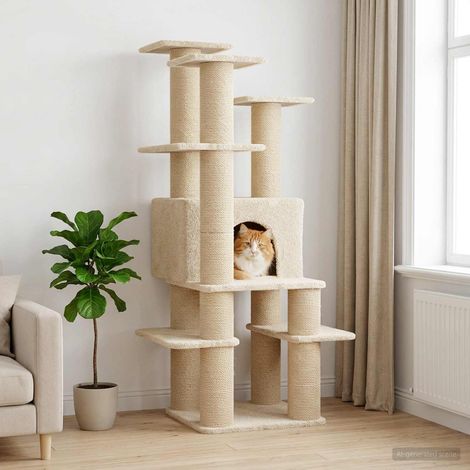vidaXL Albero per gatti con pali per graffiare in sisal Crema 161 (1/5)