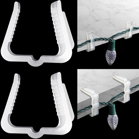 Lot de 20 clips pour guirlandes lumineuses en plastique, 4,4 cm, couleur blanche, pour corniches, gouttières, panneaux de toiture, clôtures et décorations de Noël (1/5)