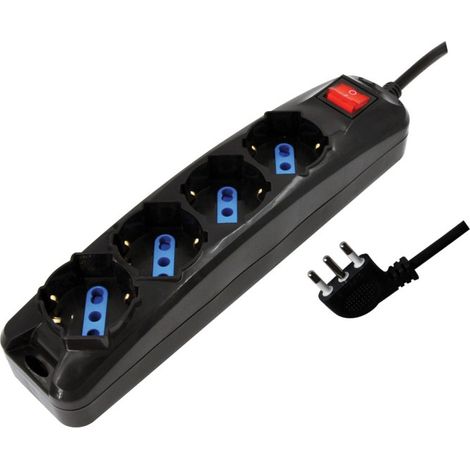 Alca power multipresa nera con 4 prese universali spina a 90° cavo da 1,5mt con interruttore