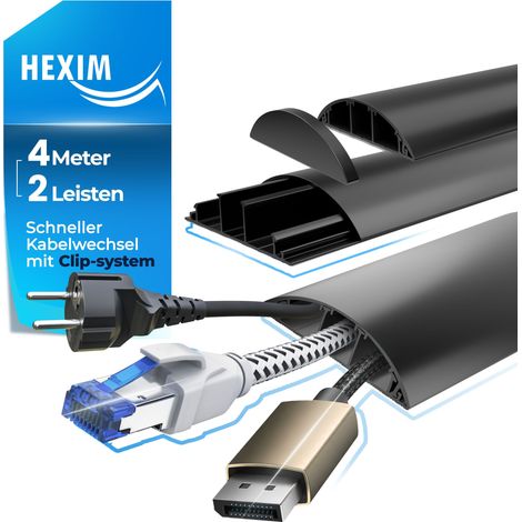 Chemin de câbles 68x18mm PVC plastique Cache-câbles semi-circulaire pour TV, mur & sol: noir, 4 mètres / 2 baguettes (1/5)