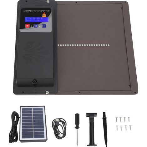 Porte automatique poulailler USB solaire avec programmateur écran LED, 3 modes d'alimentation, ouverture horizontale, marron (1/5)