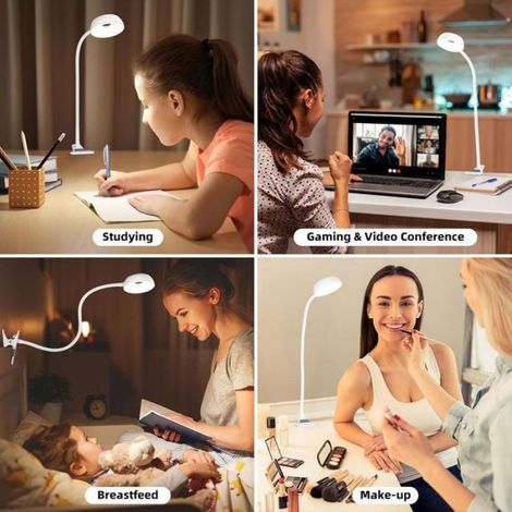 Lampe LED Clip 10 Niveaux Luminosité, 5 Modes Couleur, Flexible, Lecture et Chevet, Pince pour Lit, Bureau, Table, Tête de (1/4)