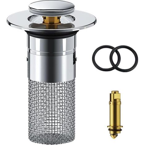 Bonde de Lavabo Pop Up, Bouchon Baignoire Anti-colmatage, Passoire Evier Inoxydable, Bouchon Evier Cuisine avec Noyau en Cuivre, Chacun avec 2 Joints, pour Orifice de Vidange (1/5)