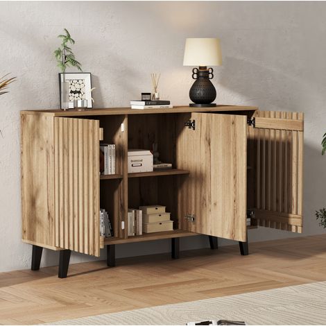 REDOM - Aparador 150x40x95 cm, 3 puertas, 6 compartimentos de almacenaje, gran capacidad, tablero de partículas, madera natural (1/5)