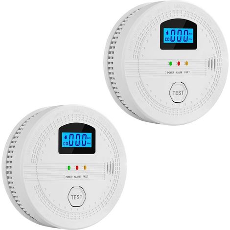 Alarme 2 en 1 fumée et monoxyde de carbone, détecteur alimenté par piles, installation simple, écran LCD (anglais), 10,7 × 10,7 × 3,8 cm 2 unités (1/5)