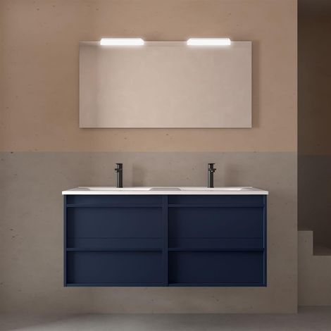 Ensemble complet ATTILA 1200 4 tiroirs BLUE SATIN + meuble-lavabo + miroir + éclairage (1/2)