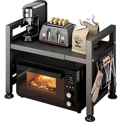 Etagere Micro Ondes Extensible avec 6 Crochets 2 étages Meuble Micro Ondes Cuisine Rangement Télescopique 40-60 cm Support Micro Onde Convient aux Plans de Travail étagère Micro Onde (1/5)