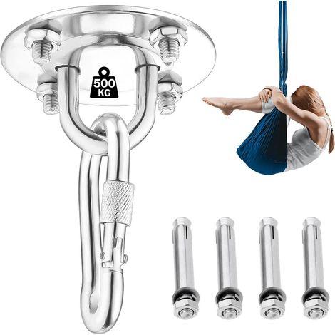 BRAVIX Crochet de Plafond, Crochet de Fixation Murale pour Hamac Suspendu,Yoga,Chaise Accrochante et Sac de Boxe, 500KG Capacité Acier Inoxydable Kit de Suspension Trainer avec Mousqueton et Vis de Fi