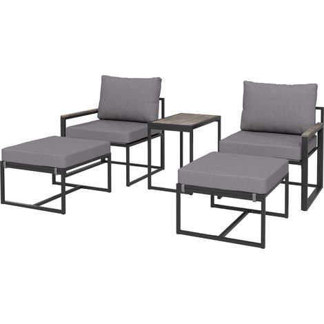 Ensemble de mobilier de avec 2 fauteuils pliable pour salon pour jardin acier personnes, balcon résistant intempéries fauteuils, coussins d'assise table d'appoint, gris. (1/5)