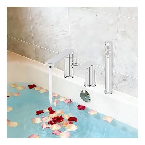 Robinet de baignoire avec douchette à 3 modes, mitigeur pour baignoire 3 trous (1/5)