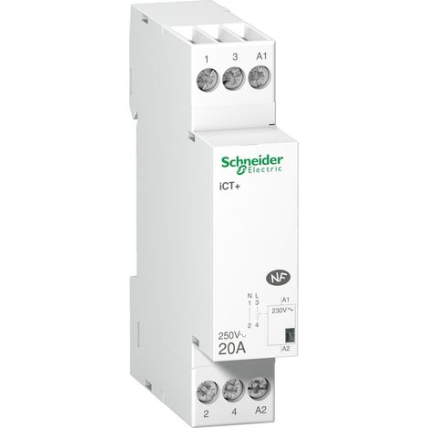 Acti9, iCT+, contacteur silencieux 1P 20A 230VCA, livré avec 1 intercalaire - A9C15030