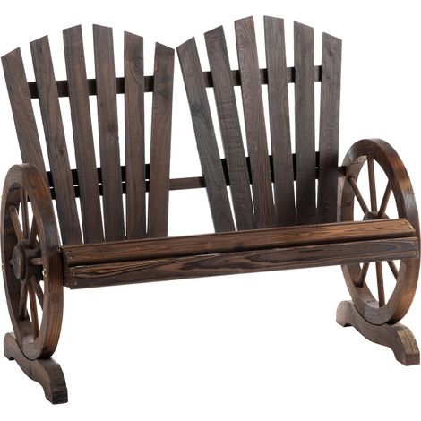 Banco De Jardín Con Reposabrazos, Banco, Muebles De Jardín, Banco Rústico, Madera Maciza, Marrón Oscuro, 108 X 66 X 95 Cm