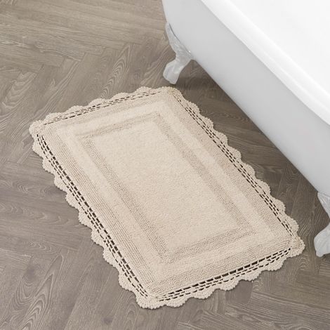 Crochet Coton 24 x 40 – Tapis de Bain, Blanc, Lin, 21x34 in. (1/5)
