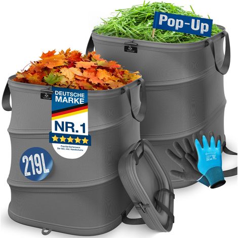 KESSER® Saco de jardín Pop-Up, autoportante - 2x 219 L, antracita / negro