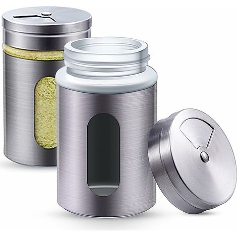 royaluxe - Pot a Epice - 12 Bocaux à épices Argentés en Inox de 90ml - Avec Vue sur le pot et 3 Modes de Saupoudrage (1/5)