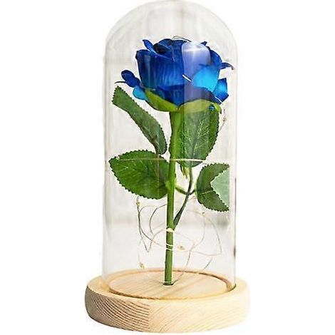 Roses artificielles éternelles avec lumière LED, aspect réaliste, fonctionnant sur piles, cadeau idéal pour les fêtesbleu (1/5)