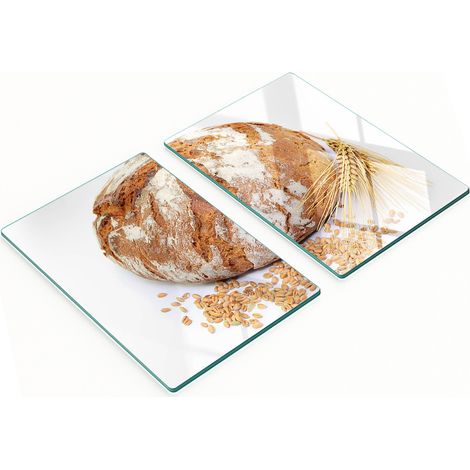 Tablas de servir de cristal para cocina con motivos de pan y trigo, 2 x 40 x 52 cm.