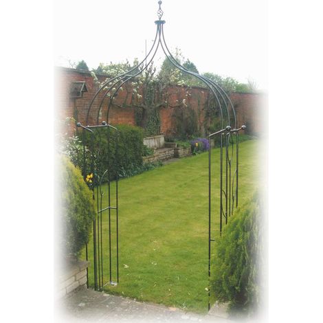 Flower Ogee Arch (Inc Ground Spikes) Garden Archway - Solid Steel - L43.2 x W137.1 x H284.5 cm - Black