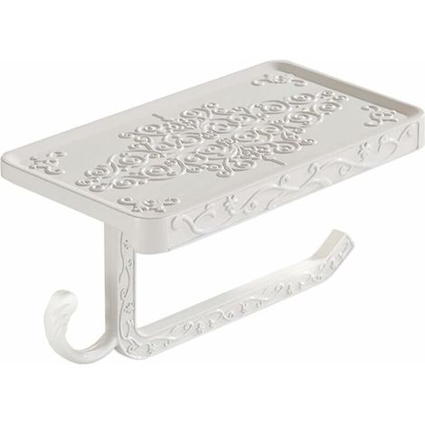 Antique Porte-rouleau de papier toilette 2 en 1 Vintage Support Lundi perçage Nostalgie Porte Rouleau Papier WC mural avec étagère pour salle de bain(blanc) (1/5)