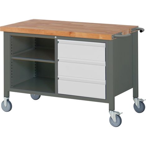 STIER Fahrbare Werkbank Premium mit 3 Schubladen und einem offenen Fach BxTxH 1250x700x880 mm (1/5)
