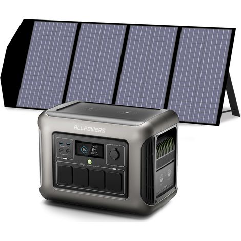ALLPOWERS R1500 Generador Solar con 140W Panel Solar, Batería LiFePO4 de 1152Wh con 4 Salidas AC de 1800W (3000W Pico), Estacion de Energia Portatil para Camping, Emergencia, Viajes, Cortes