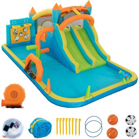 UEV 9 en 1 Château Gonflable pour Enfants XXL, avec Souffleur 580W, Zone de Saut, Toboggan, pour Max 3 Enfants de 3-10 Ans, Jusqu'à 135kg, 515 x 320 x 216 cm