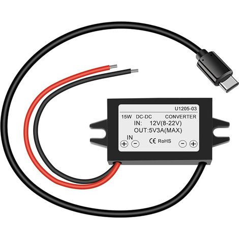 1 pièce convertisseur abaisseur USB c DC 12V à 5V 3A,Interface de Type c Module Buck étanche 25W Adaptateur d'alimentation Compatible avec Raspberry pi 4,téléphones Portables