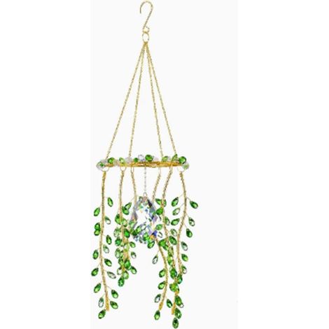 Crystal Glass Green Leaf Wind Chime, 3 Pieces (1/5)