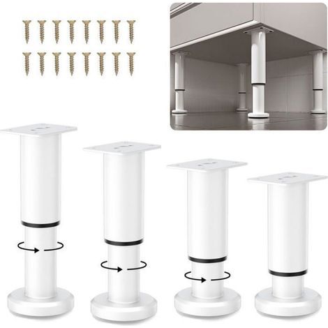 Höhenverstellbare Möbelfüße – Edelstahl – Höhenverstellbar von 8 bis 12 cm – Für Tische, Sofas, Kleiderschränke und Betten – 4 Stück (1/5)