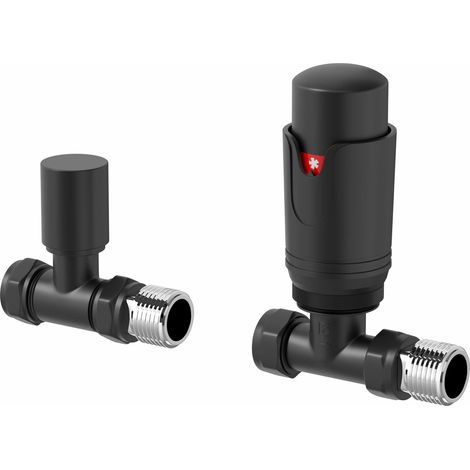 Galiflo Straight Thermostatic Radiator Valve & Lockshield – Black, 15mm TRV