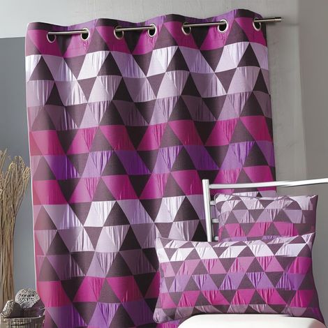 Rideau jacquard motif triangles Prune 140x260 cm (1/2)