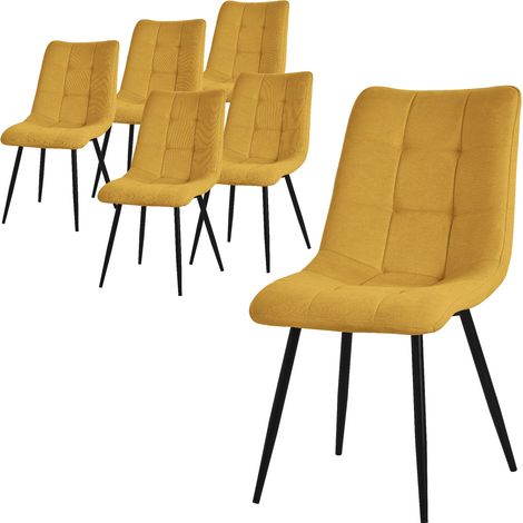 ML-Design Esszimmerstühle 6er Set Senfgelb, Wohnzimmerstühle mit Stoffbezug, schwarze Metallbeinen, Küchenstühle mit Rückenlehne, Polsterstühle für Esszimmer Wohnzimmer Küche Büro, Gepolsterte Sessel (1/5)