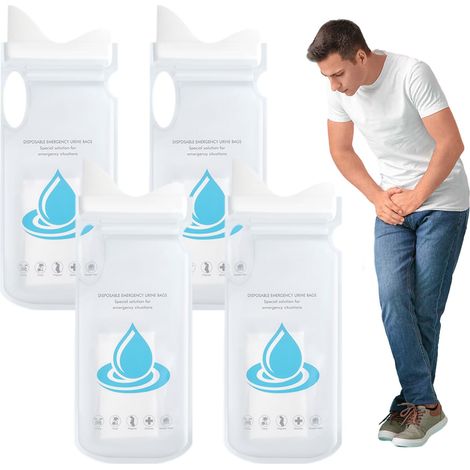 Sacs à urine d'urgence jetables, grande capacité 700 ml sacs de voyage portables avec entonnoir, pour voyage en voiture, camping, randonnée, pique-nique, maison, femmes enceintes et utilisation d'urge (1/5)