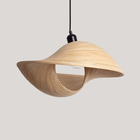 Lampada a Sospensione in Bambù Shuka Acacia ILUZZIA Tessuto Nero (1/5)