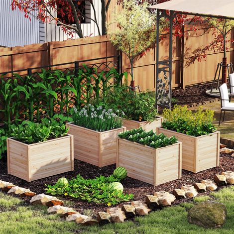Jardinières en Bois de Sapin 100x64x65,5cm Bac à Fleurs avec Base Ouverte pour Légumes Fruits Fleurs Arbustes à Racines Profondes Naturel (1/3)