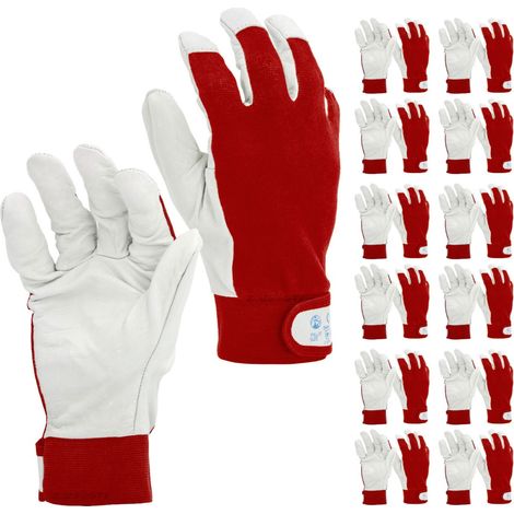 STI Guanti da lavoro in Pelle di Vitello e Cotone antinfortunistica meccanica giardino 9 L ( Pacco da 12pz )