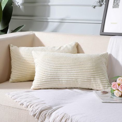 Lot de 2 taies d'oreiller décoratives, 30 x 50 cm Housse de coussin en velours côtelé solide et doux pour canapé, voiture, chambre, maison, blanc, 30 x 50 cm