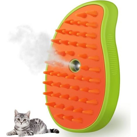 Spazzola a vapore per gatti, spazzola a vapore 3 in 1, spazzola massaggiante in silicone, pettine per peli di animali (verde) (1/4)