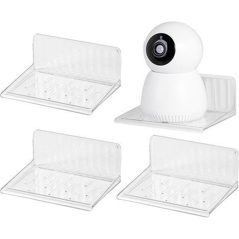 Lot de 4 Étagères Murales en Transparent,Petite étagère Murale sans Percer avec 4 Autocollants Adhésifs pour Salle De Bain,Cuisine,Chambre,Agrandissez Facilement l'espace Mural (1/5)