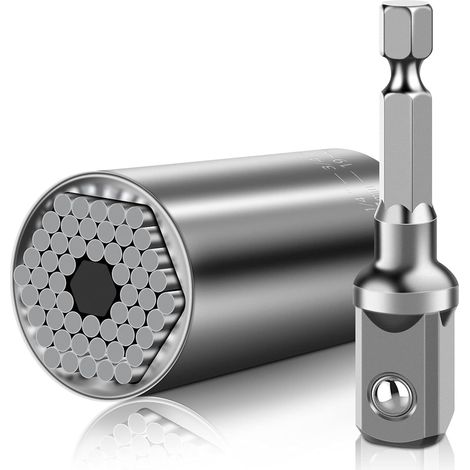 Douille universelle, clé à douille universelle avec adaptateur pour perceuse électrique, jeu d'argent (7-19 mm) (1/2)
